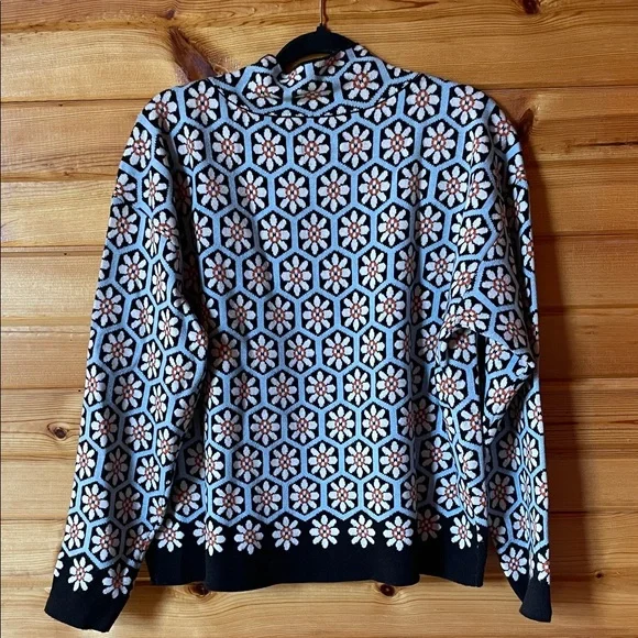 Anthropologie Geometric Floral Turtleneck Sweater - Black, White, and Orange - Picture 4 of 4